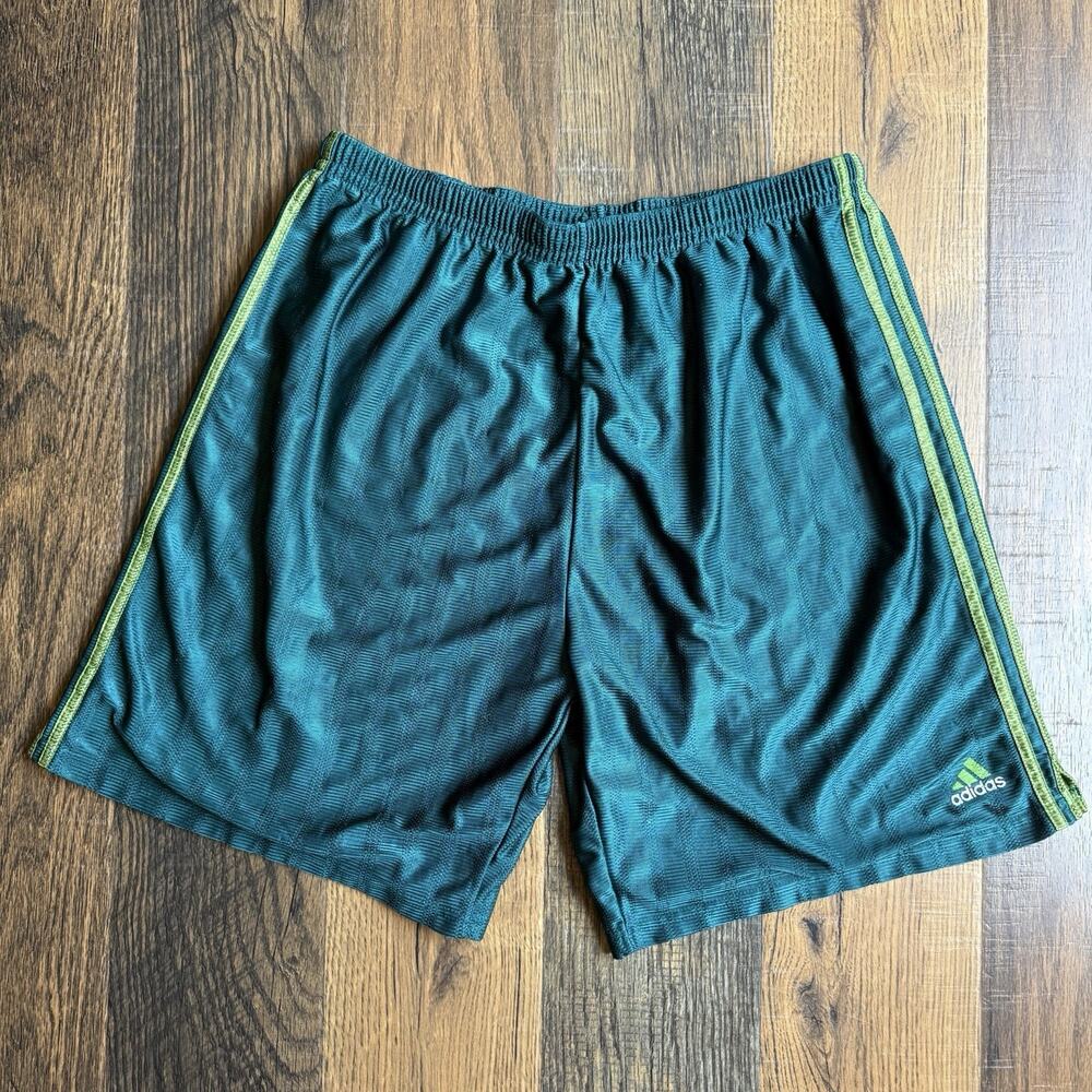 Vintage 90s Adidas Basketball Shorts Men XXL Green Baggy Dazzle Shiny Y2K Mesh